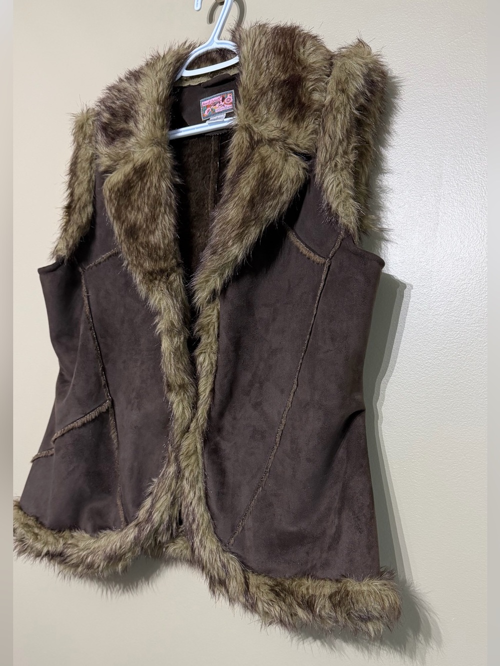 Vintage Y2K April Cornell Faux Suede Vest Faux Fur Collar & Trim - Picture 2 of 9
